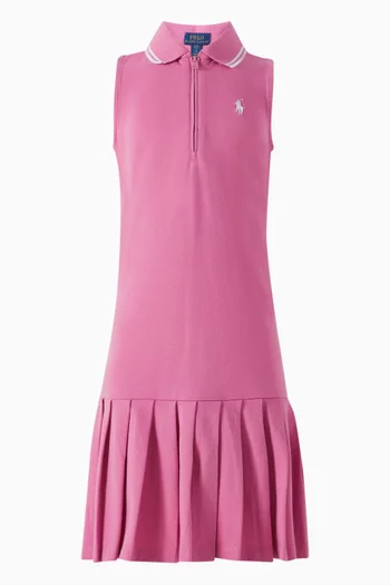 Pleated Polo Dress in Cotton