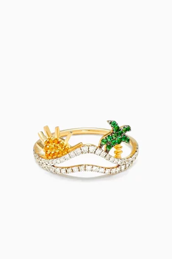 La Plage Diamond & Tsavorite Ring in 9kt Gold
