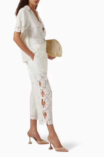 Broderie Anglaise Pants in Linen Blend