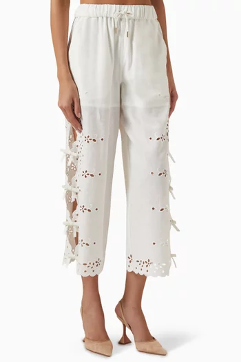 Broderie Anglaise Pants in Linen Blend