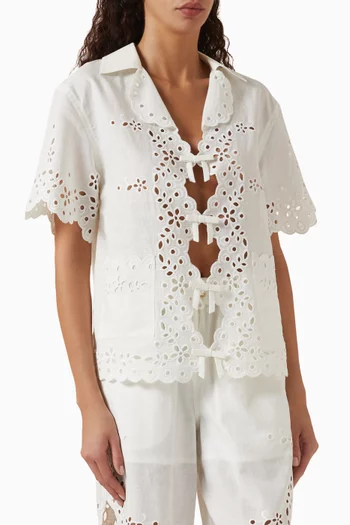 Broderie Anglaise Shirt in Linen Blend