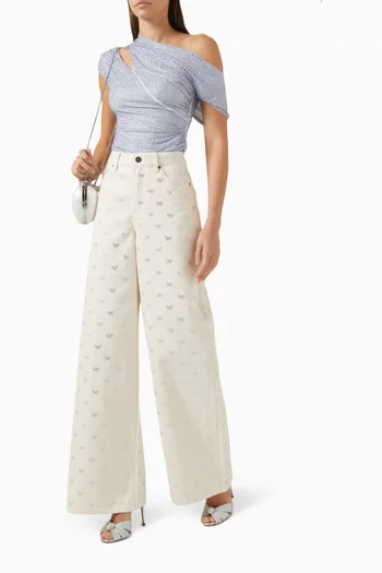 Asymmetric Rhinestone Top in Mesh
