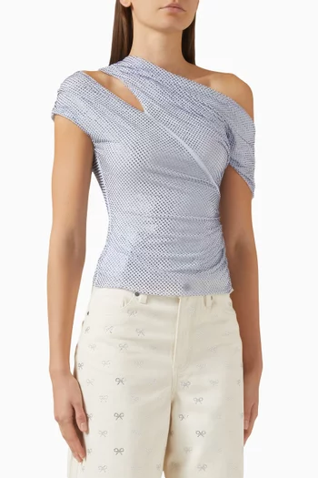 Asymmetric Rhinestone Top in Mesh