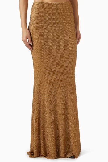Rhinestone-embellished Maxi Skirt in Mesh