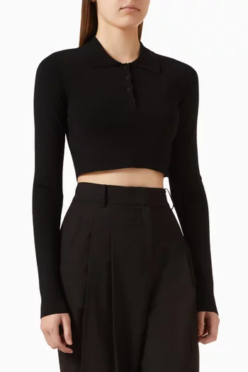 Giselle Crop Knit Polo in Viscose Blend