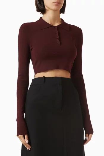 Giselle Crop Knit Polo in Viscose Blend
