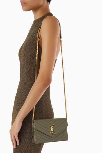 Cassandre Matelassé Envelope Chain Wallet in Lambskin Leather
