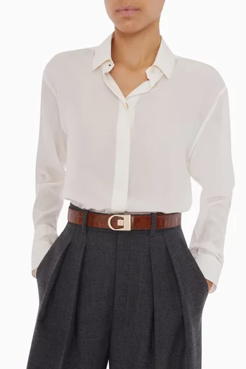 Reversible Belt in Smooth & Crocodile-embossed Leather