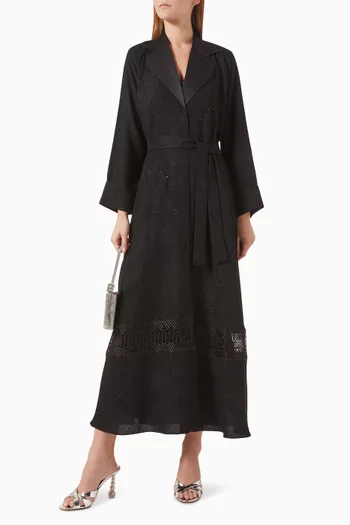 Coat-style Belted Abaya in Jacquard