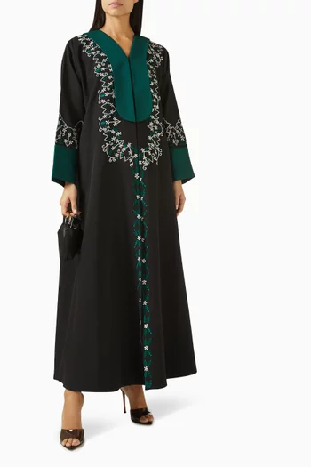 Thread-embroidered Abaya in Crepe