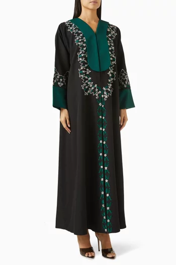 Thread-embroidered Abaya in Crepe