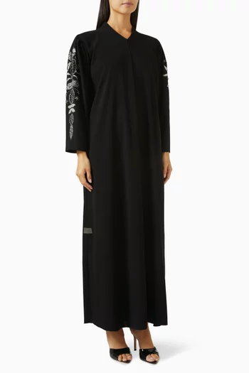 Bead-embellished Abaya in Crepe-satin