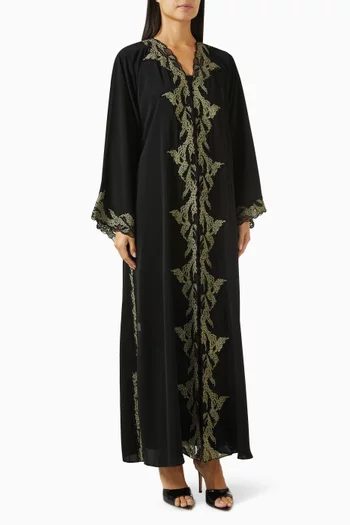 Lace Embroidered Abaya in Nada
