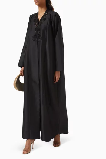 Bead Embroidered Abaya in Satin