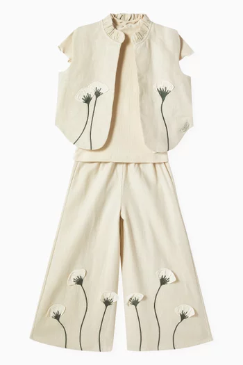 Sugy Poppy-embroidered Gilet in Linen