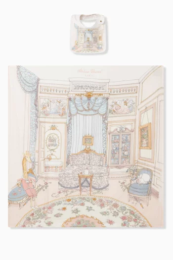 French Bedroom-print Carré Blanket & Bib Set in Organic Cotton
