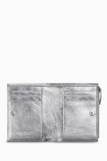 Small Bi-fold Wallet in Laminated Intrecciato Goatskin