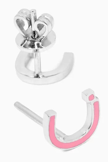 Arabic Initial Letter "N" Enamel Earrings in 18kt White Gold