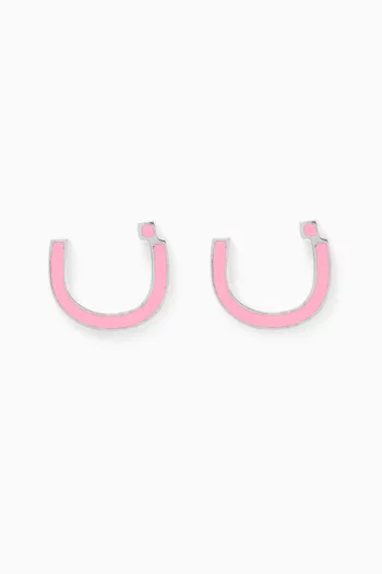 Arabic Initial Letter "N" Enamel Earrings in 18kt White Gold