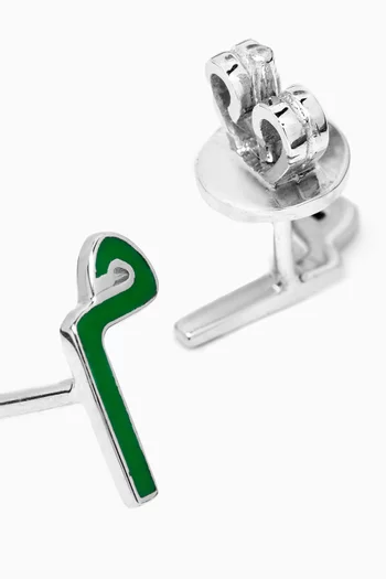 Arabic Initial Letter "M" Enamel Earrings in 18kt White Gold