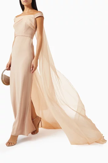 Off-shoulder Cape-style Gown