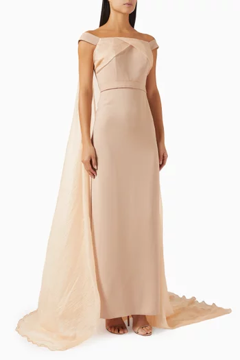 Off-shoulder Cape-style Gown