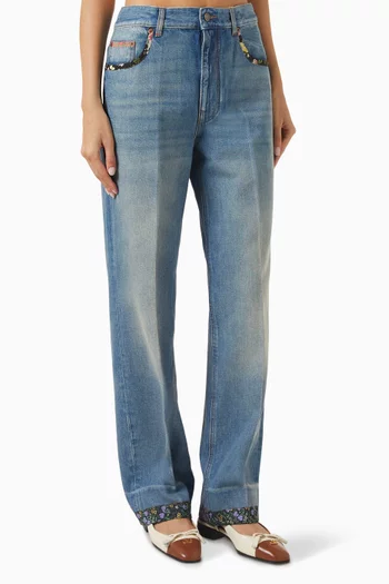 Floral-trim Jeans in Denim