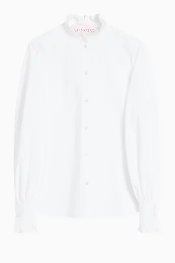 Ruffled-trimmed Shirt in Cotton-poplin