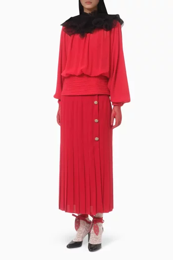 Pleated Midi Skirt in Silk Georgette