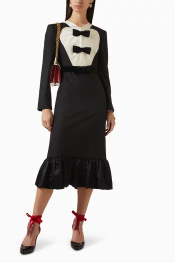 Bow Midi Dress in Virgin Wool
