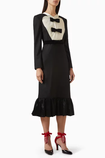 Bow Midi Dress in Virgin Wool
