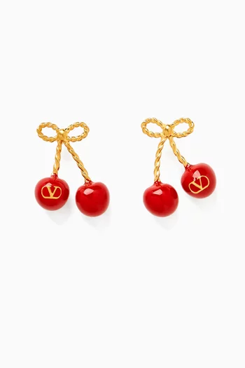 VLogo Enamel Cherry Earrings in Gold-tone Metal