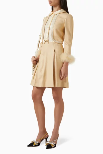 Feather-trim Mini Dress in Rustic Silk