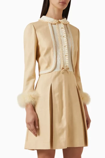 Feather-trim Mini Dress in Rustic Silk