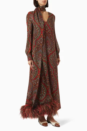 Voyage Imaginaire Cashmere-print Midi Dress in Silk-georgette