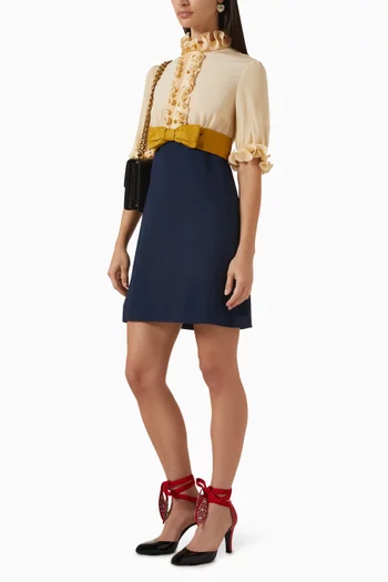 Ruffled Bow Mini Dress in Crepe de Chine & Viscose