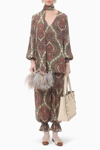 Voyage Imaginaire-print Balloon Pants in Silk Georgette