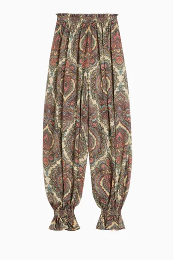 Voyage Imaginaire-print Balloon Pants in Silk Georgette