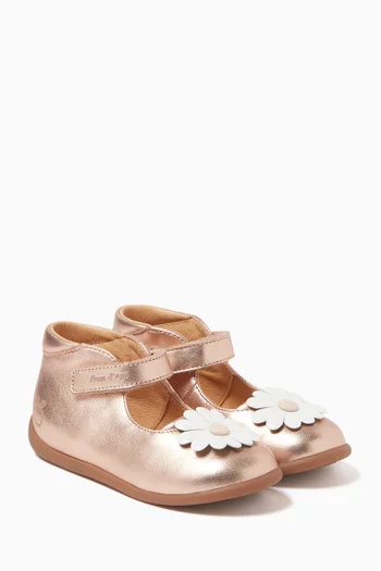 Stand-up Daisy Ballet Flats in Metallic Leather