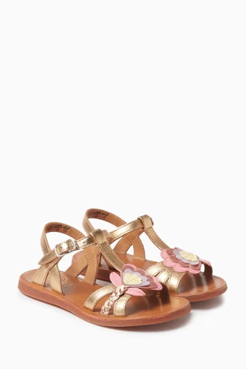 Plagette Floral Sandals in Metallic Leather