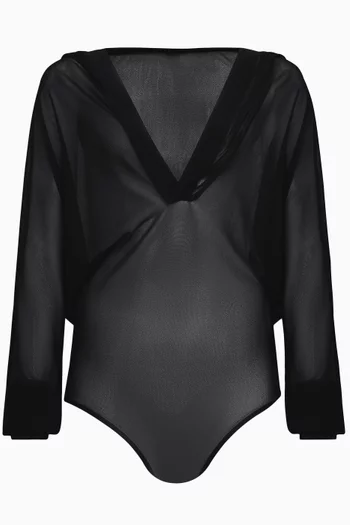 Hooded Bodysuit in Stretch-knit