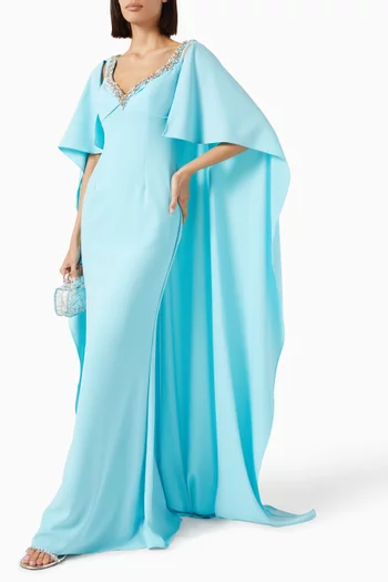 Crystal-embellished Cape Gown in Jersey