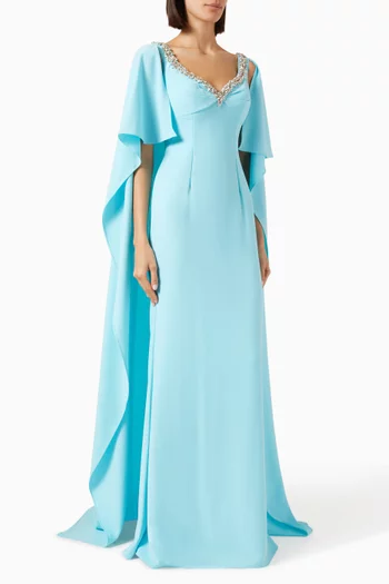 Crystal-embellished Cape Gown in Jersey