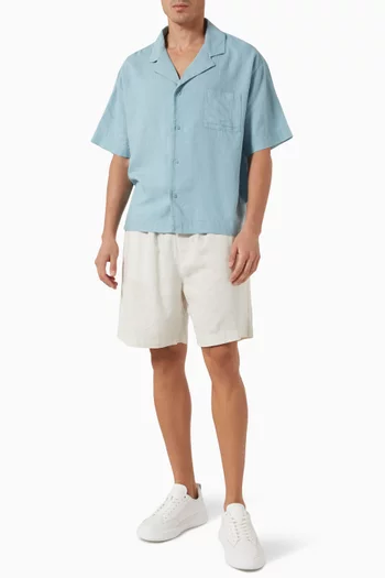 Drawstring Sleep Shorts in Linen-blend