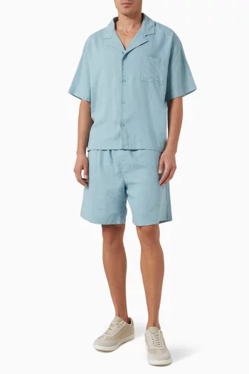 Drawstring Sleep Shorts in Linen-blend