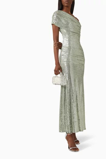Nova Draped One-shoulder Gown in Mesh