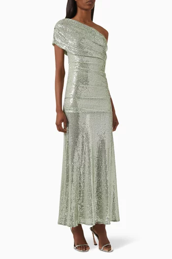 Nova Draped One-shoulder Gown in Mesh