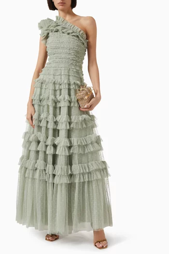 Lisette Ruffle One-Shoulder Gown in Tulle