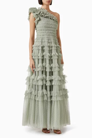 Lisette Ruffle One-Shoulder Gown in Tulle