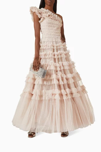 Lisette Ruffle One-Shoulder Gown in Tulle
